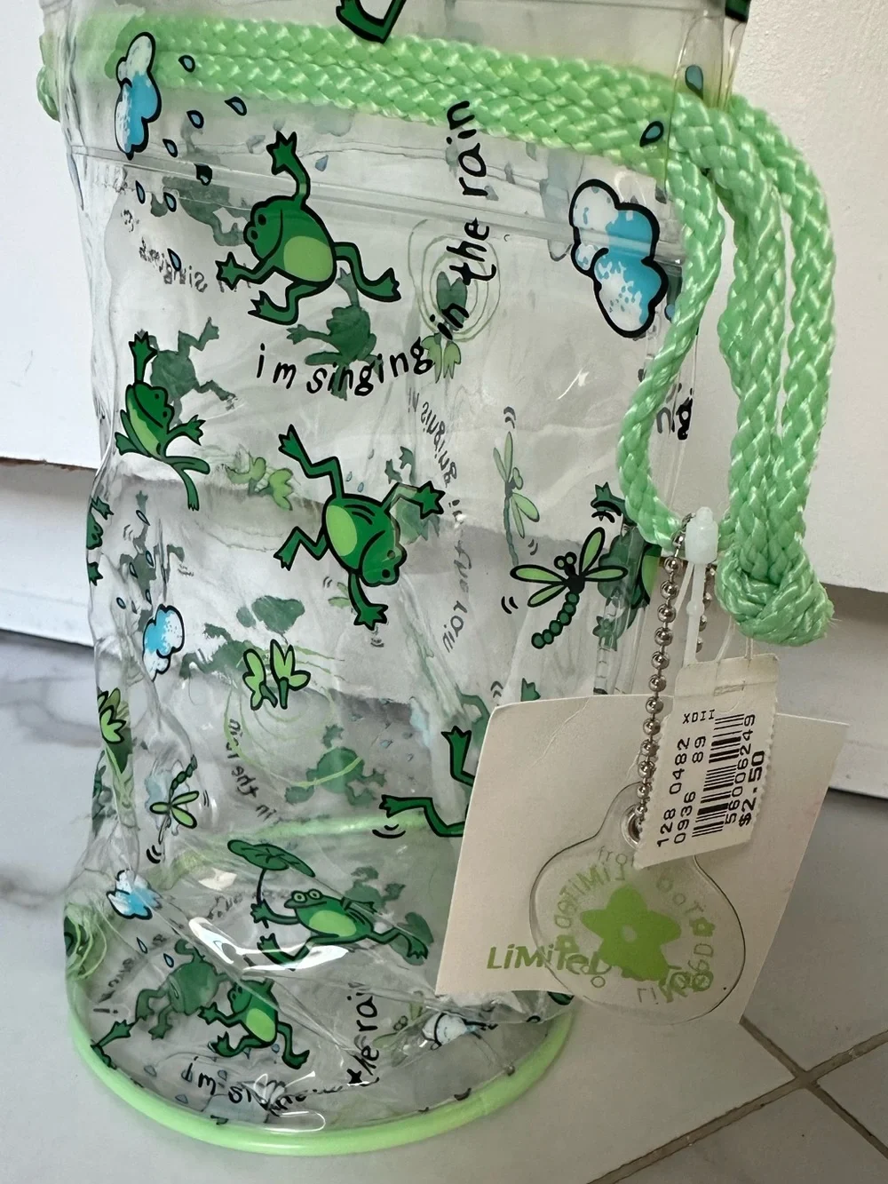 Limited Too Clear Frog Print Drawstring gift bag  - Green